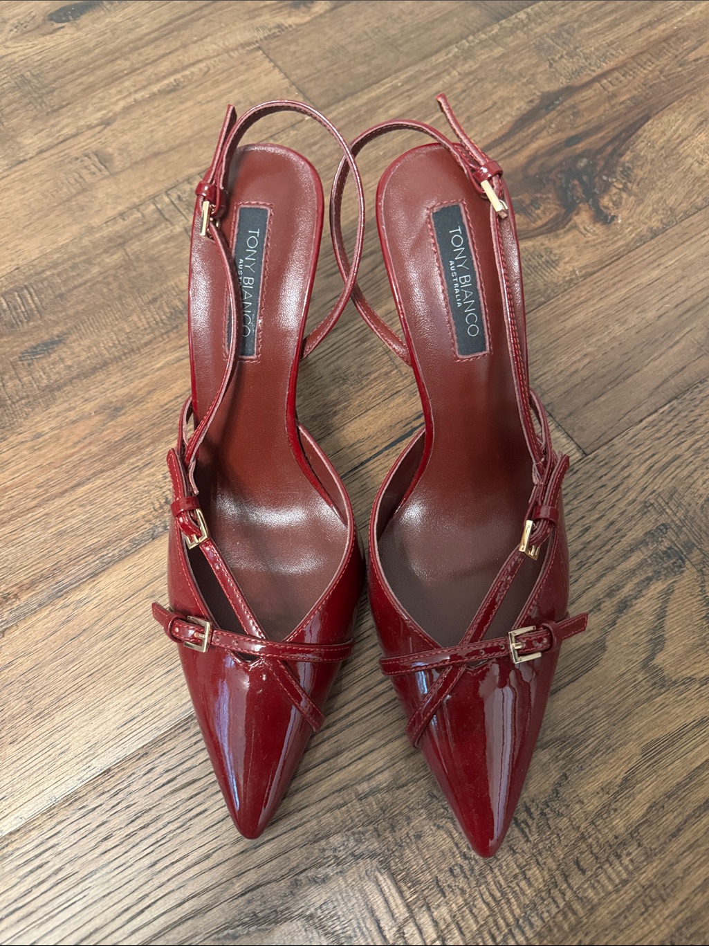 Tony Bianco Burgundy Patent Pointed Slingback Heels